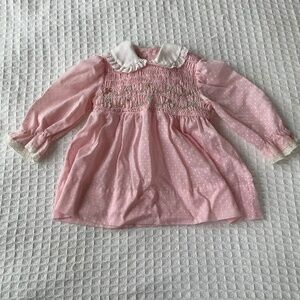 VTG Polly Flinders Light Pink Smocked Dress w/Collar and back Tie  - Size 2T